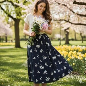 Nwot Self portrait blue floral midi skirt 6